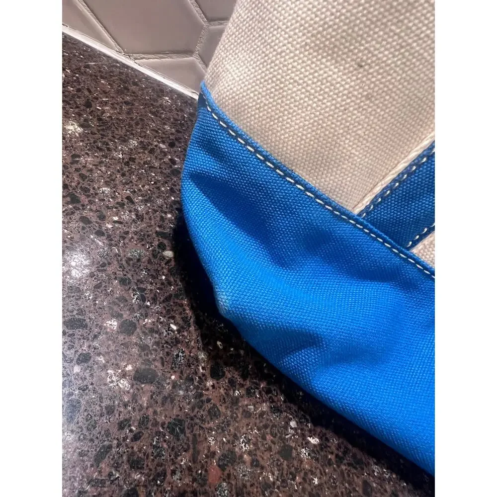 Land’s End Canvas Classic Bag Tote Cream Blue Beach School Diaper Grocery Travel